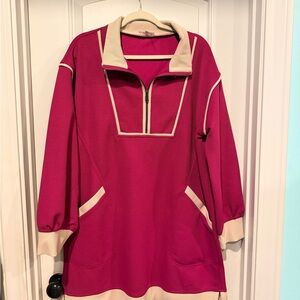 Entro-Zip Front Tunic Top in Fuchsia with Cream Trim-never been worn